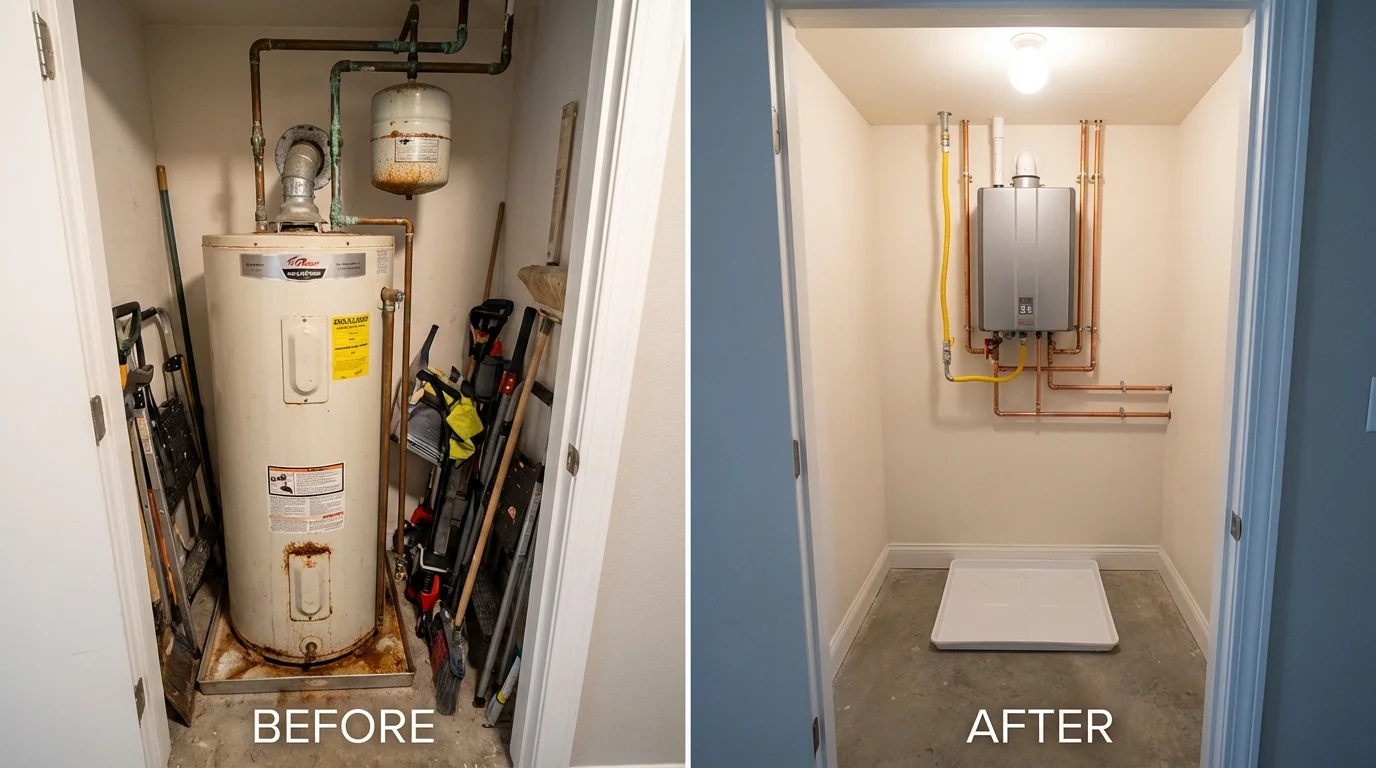 Tank water heater versus wall-mounted tankless unit comparison for Norwood, NC homeowners