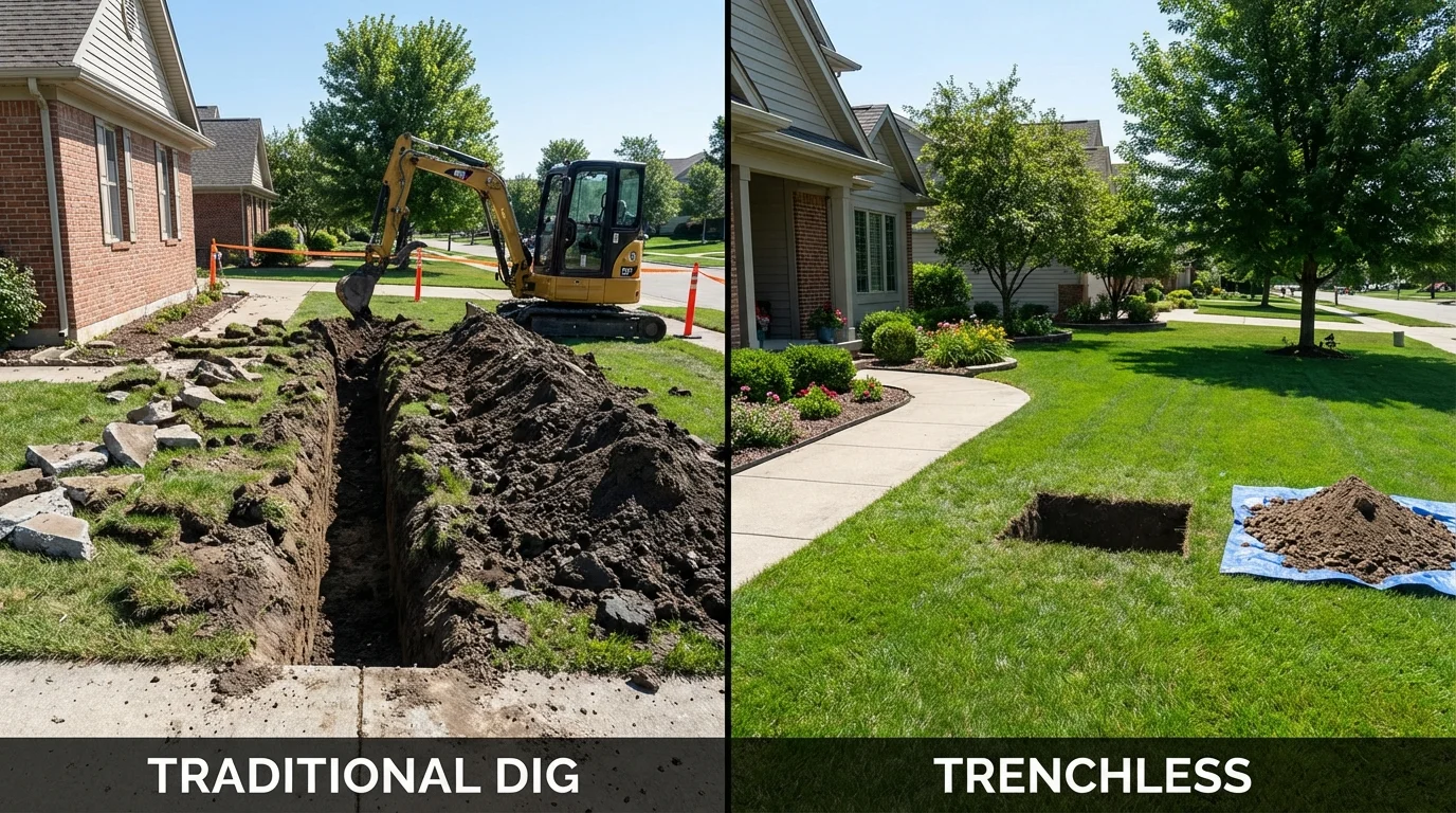 Trenchless sewer repair with minimal yard damage versus traditional excavation in Norwood, NC